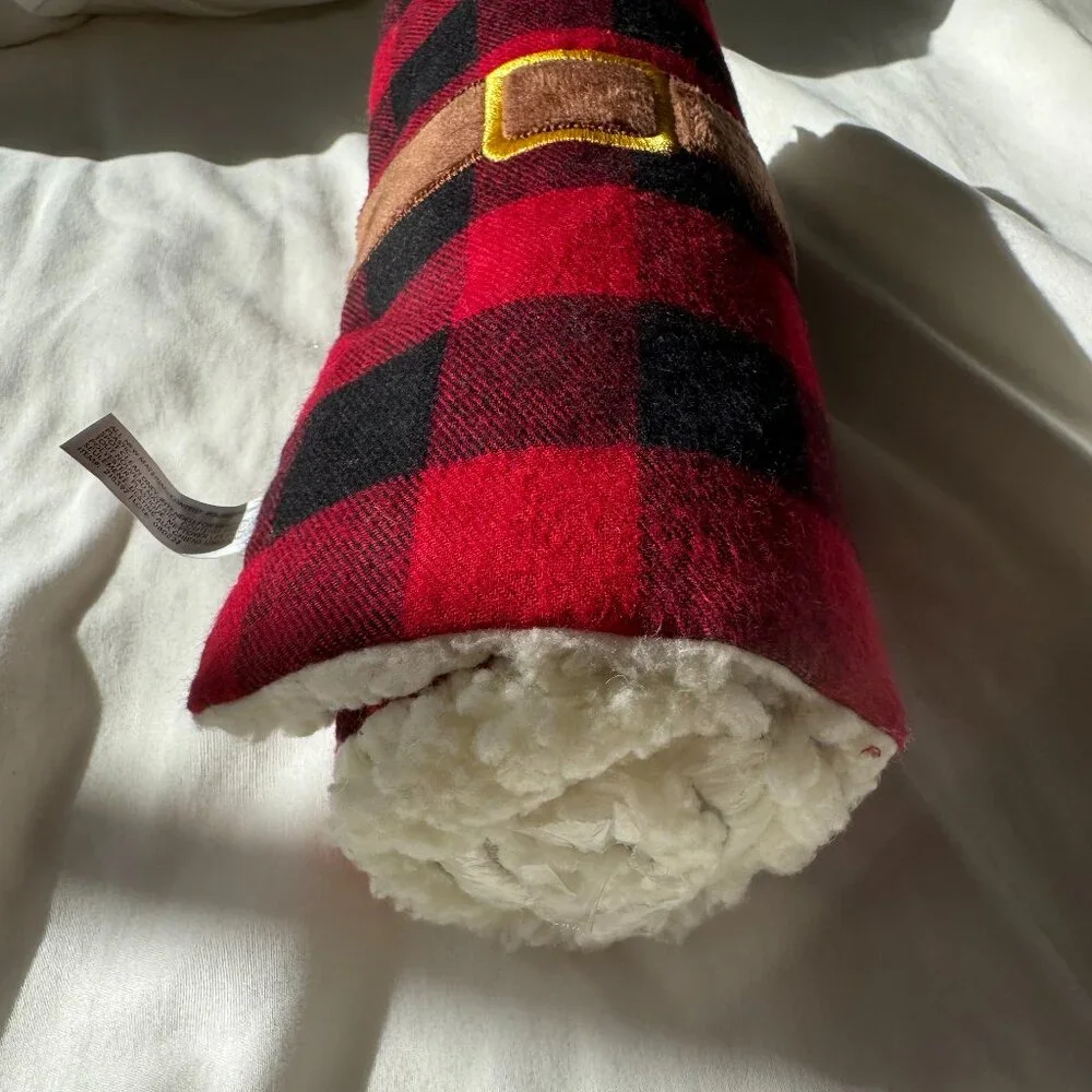 NWOT Bark Box Hygge Snuggler Blanket Squeak Toy, Red and Black Plaid, Large Dog